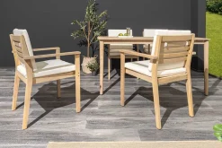 Massiver Gartenstuhl KOPENHAGEN natur Akazienholz beige Outdoor inkl. Kissen