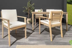 Massiver Gartenstuhl KOPENHAGEN natur Akazienholz beige Outdoor inkl. Kissen
