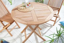 Massiver Gartentisch EMPIRE TEAK 90cm Teakholz rund klappbar Balkontisch Outdoor