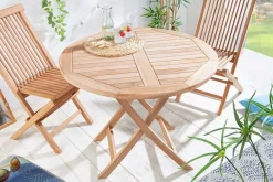 Massiver Gartentisch EMPIRE TEAK 90cm Teakholz rund klappbar Balkontisch Outdoor