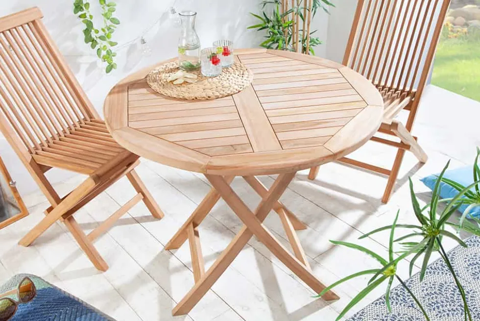 Massiver Gartentisch EMPIRE TEAK 90cm Teakholz rund klappbar Balkontisch Outdoor