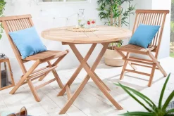 Massiver Gartentisch EMPIRE TEAK 90cm Teakholz rund klappbar Balkontisch Outdoor