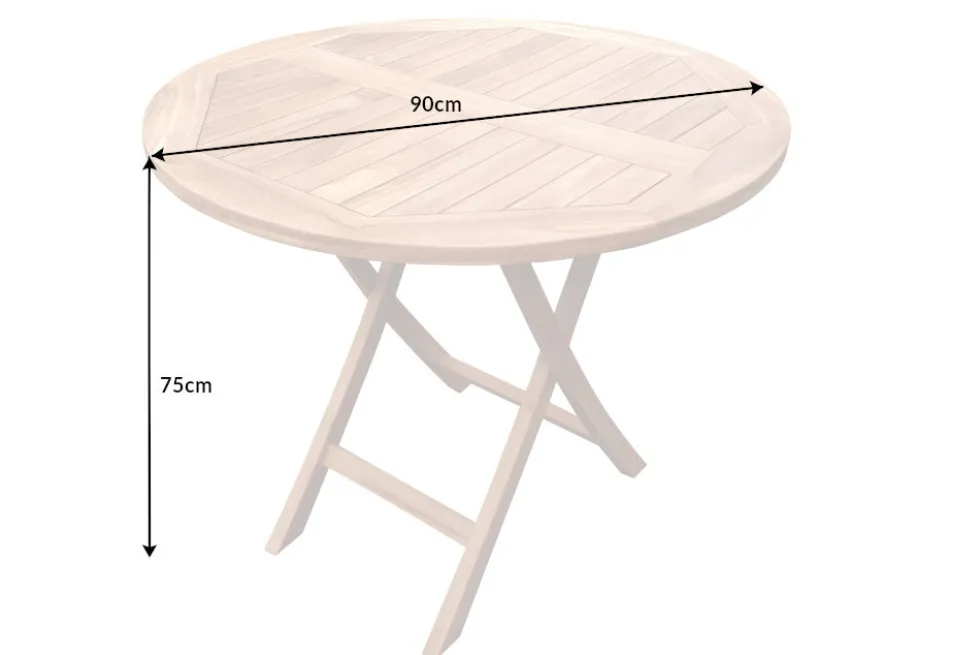 Massiver Gartentisch EMPIRE TEAK 90cm Teakholz rund klappbar Balkontisch Outdoor