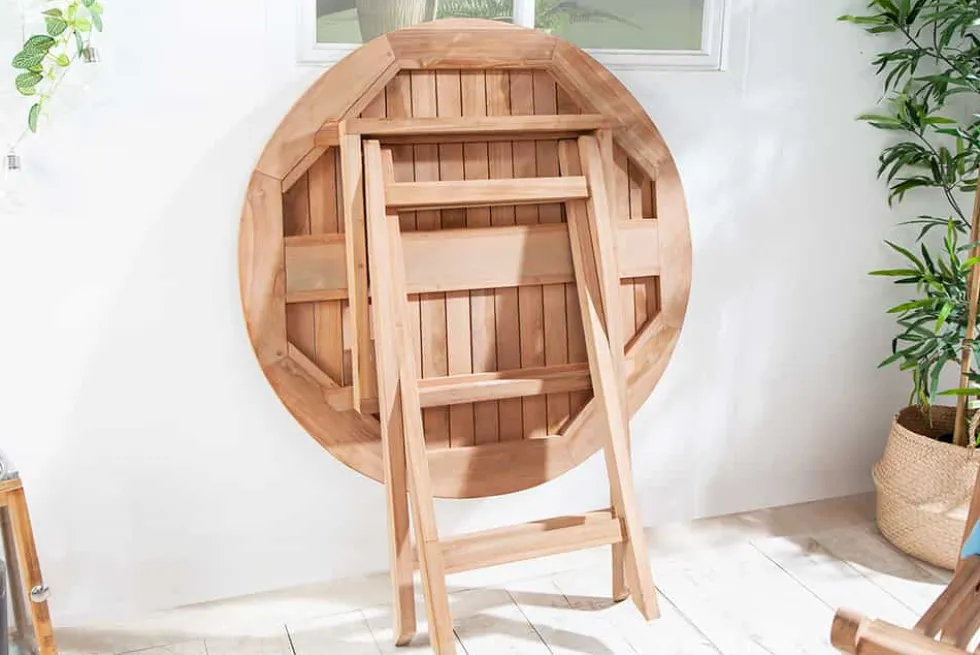 Massiver Gartentisch EMPIRE TEAK 90cm Teakholz rund klappbar Balkontisch Outdoor