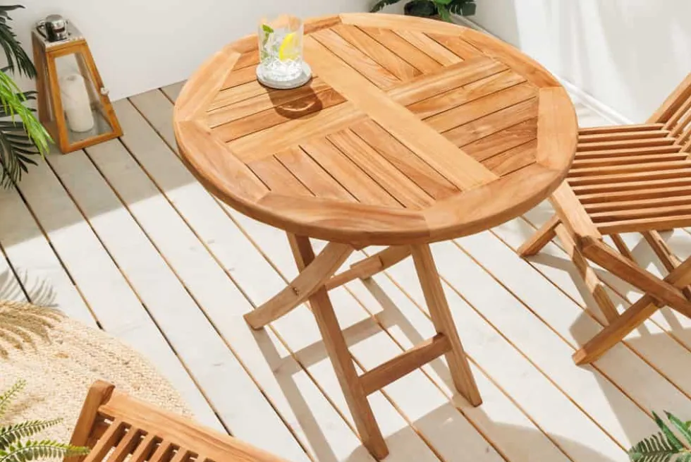 Massiver Gartentisch EMPIRE TEAK 70cm natur Teakholz rund klappbar Balkontisch Outdoor