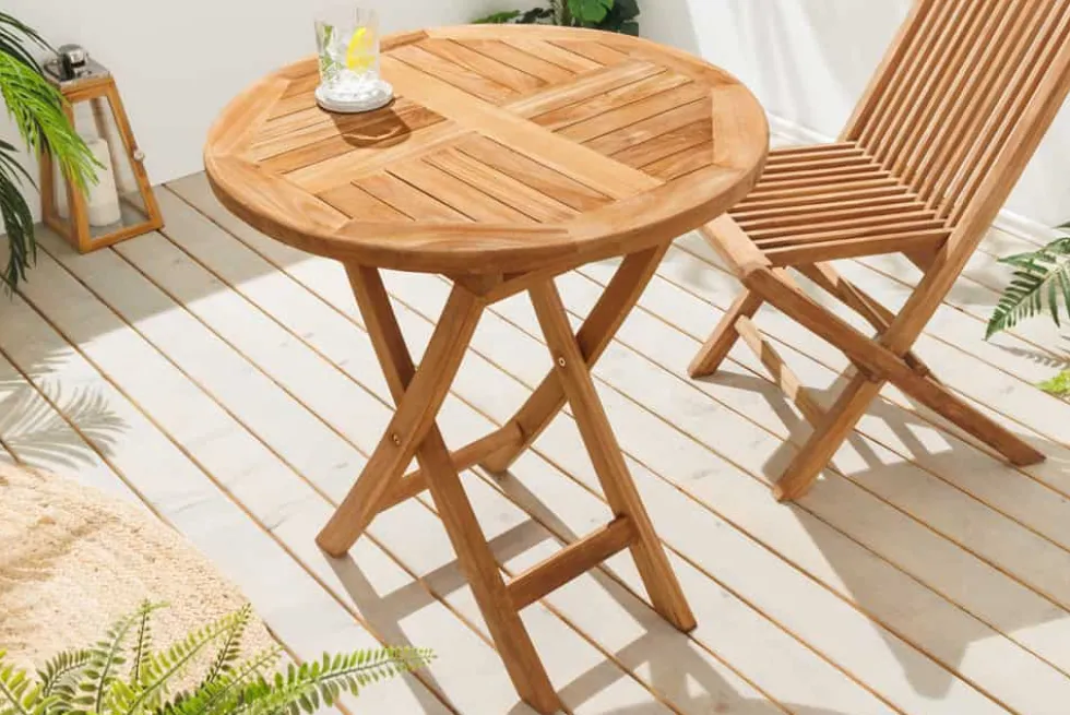Massiver Gartentisch EMPIRE TEAK 70cm natur Teakholz rund klappbar Balkontisch Outdoor