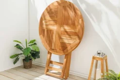 Massiver Gartentisch EMPIRE TEAK 70cm natur Teakholz rund klappbar Balkontisch Outdoor