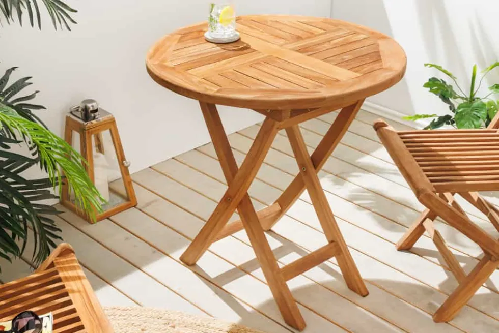 Massiver Gartentisch EMPIRE TEAK 70cm natur Teakholz rund klappbar Balkontisch Outdoor