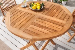 Massiver Gartentisch EMPIRE TEAK 100cm natur Teakholz rund klappbar Outdoor Balkontisch