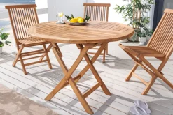 Massiver Gartentisch EMPIRE TEAK 100cm natur Teakholz rund klappbar Outdoor Balkontisch