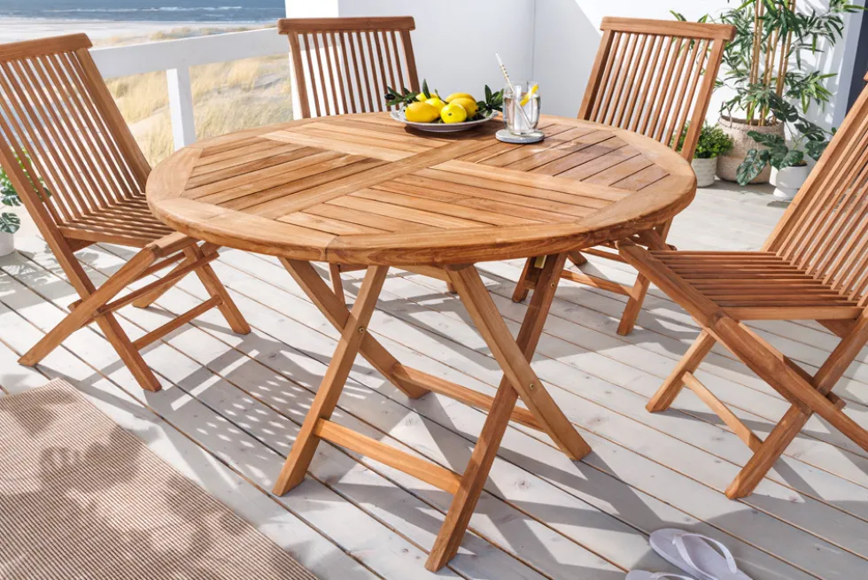 Massiver Gartentisch EMPIRE TEAK 100cm natur Teakholz rund klappbar Outdoor Balkontisch