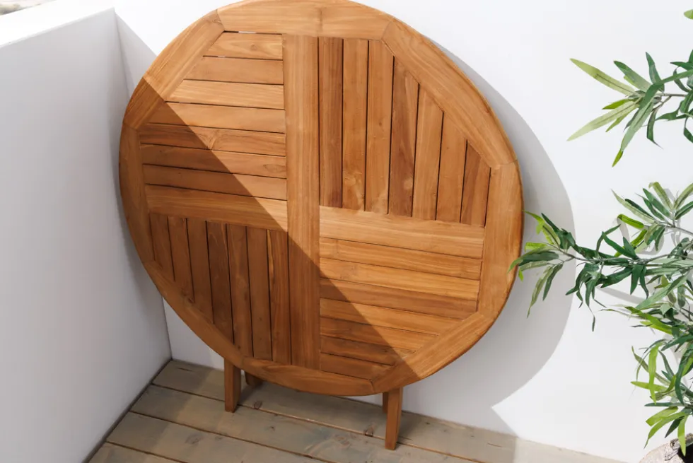 Massiver Gartentisch EMPIRE TEAK 100cm natur Teakholz rund klappbar Outdoor Balkontisch