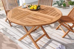 Massiver Gartentisch EMPIRE TEAK 100cm natur Teakholz rund klappbar Outdoor Balkontisch