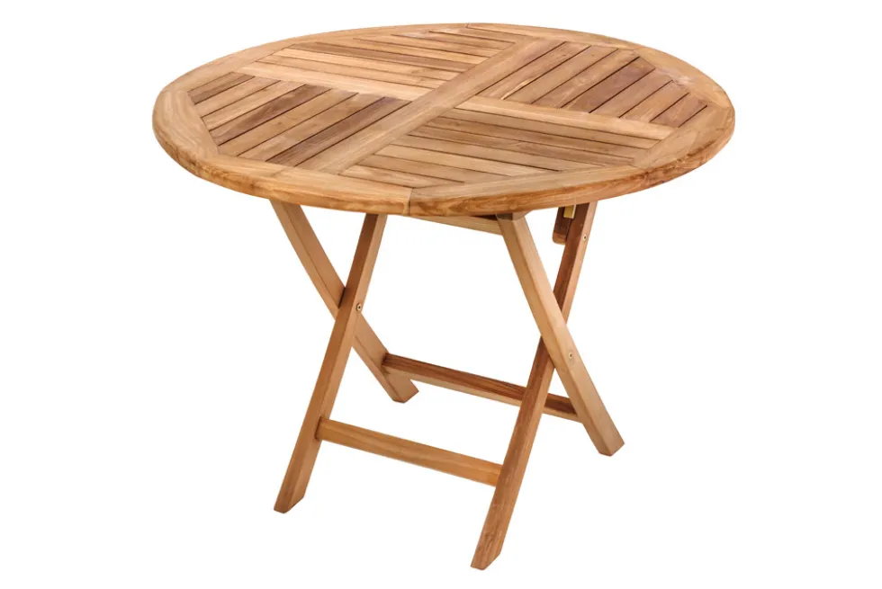 Massiver Gartentisch EMPIRE TEAK 100cm natur Teakholz rund klappbar Outdoor Balkontisch
