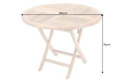 Massiver Gartentisch EMPIRE TEAK 100cm natur Teakholz rund klappbar Outdoor Balkontisch