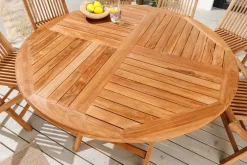 Massiver Gartentisch EMPIRE TEAK 120cm natur Teakholz rund klappbar Outdoor Balkontisch