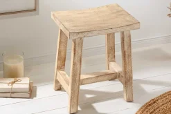 Massiver Hocker FINCA 45cm beige Mangoholz Handarbeit Boho Shabby Chic