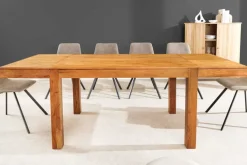 Massiver Holz Esstisch PURE 120-200cm natur honey finish Akazie mit Ansteckplatten