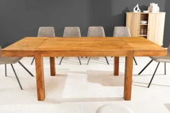 Massiver Holz Esstisch PURE 120-200cm natur honey finish Akazie mit Ansteckplatten
