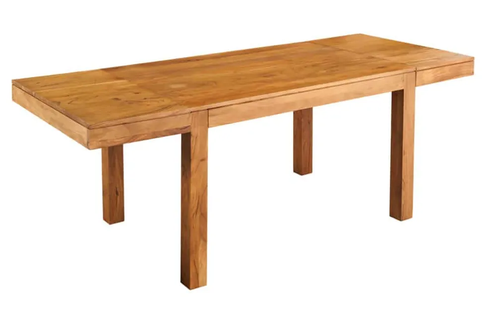 Massiver Holz Esstisch PURE 120-200cm natur honey finish Akazie mit Ansteckplatten
