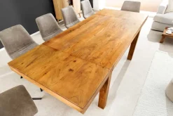 Massiver Holz Esstisch PURE 120-200cm natur honey finish Akazie mit Ansteckplatten