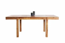 Massiver Holz Esstisch PURE 120-200cm braun Sheesham stone finish mit Ansteckplatten