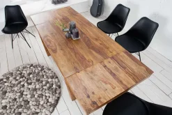Massiver Holz Esstisch PURE 120-200cm braun Sheesham stone finish mit Ansteckplatten