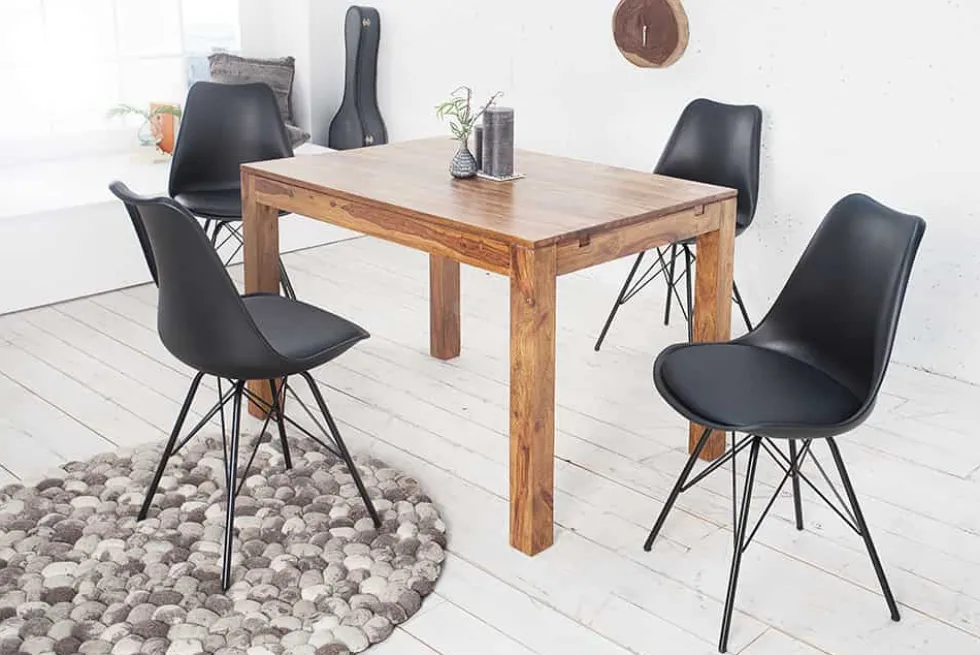 Massiver Holz Esstisch PURE 120-200cm braun Sheesham stone finish mit Ansteckplatten