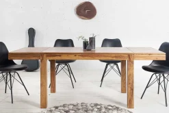 Massiver Holz Esstisch PURE 120-200cm braun Sheesham stone finish mit Ansteckplatten