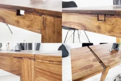 Massiver Holz Esstisch PURE 120-200cm braun Sheesham stone finish mit Ansteckplatten