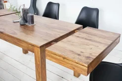 Massiver Holz Esstisch PURE 120-200cm braun Sheesham stone finish mit Ansteckplatten