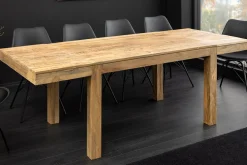 Massiver Holz Esstisch PURE 120-200cm natur Mangoholz mit Ansteckplatten