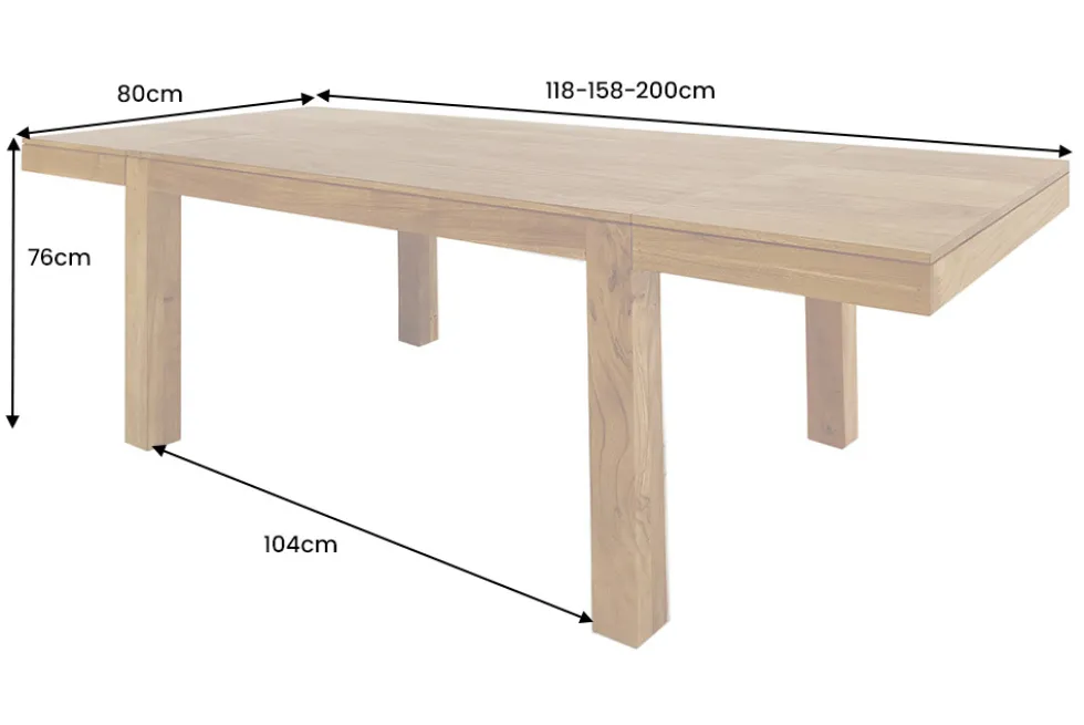 Massiver Holz Esstisch PURE 120-200cm natur Mangoholz mit Ansteckplatten