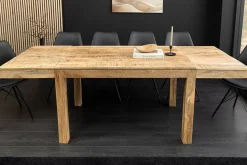 Massiver Holz Esstisch PURE 120-200cm natur Mangoholz mit Ansteckplatten
