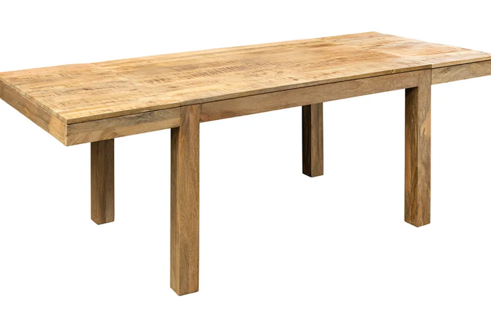 Massiver Holz Esstisch PURE 120-200cm natur Mangoholz mit Ansteckplatten