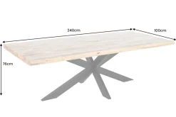 Massiver Industrial Esstisch GALAXIE 240cm natur Mangoholz schwarz Sterngestell