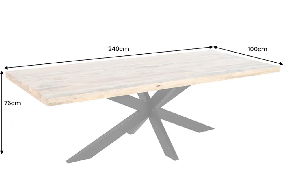 Massiver Industrial Esstisch GALAXIE 240cm natur Mangoholz schwarz Sterngestell