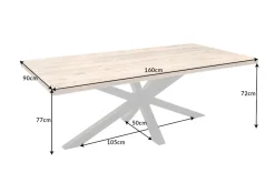 Massiver Industrial Esstisch GALAXIE 160cm Mangoholz sternenförmiges Gestell