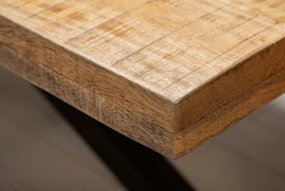 Massiver Industrial Esstisch GALAXIE 160cm Mangoholz sternenförmiges Gestell