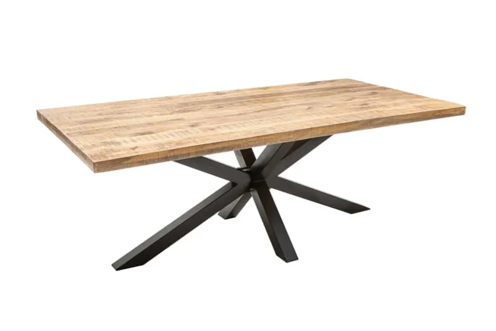 Massiver Industrial Esstisch GALAXIE 160cm Mangoholz sternenförmiges Gestell