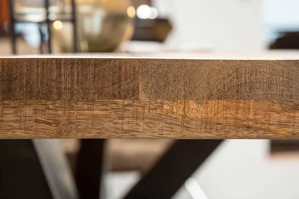 Massiver Industrial Esstisch GALAXIE 200cm Mangoholz sternenförmiges Gestell