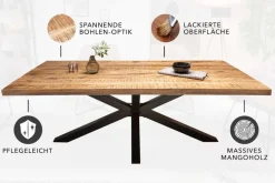 Massiver Industrial Esstisch GALAXIE 200cm Mangoholz sternenförmiges Gestell