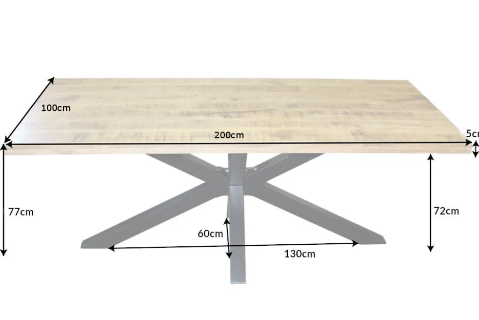 Massiver Industrial Esstisch GALAXIE 200cm Mangoholz sternenförmiges Gestell
