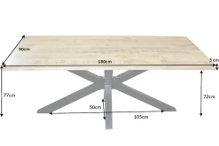 Massiver Industrial Esstisch GALAXIE 180cm Mangoholz sternenförmiges Gestell