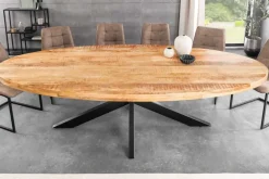 Massiver Industrial Esstisch GALAXIE 240cm natur Mangoholz oval Sterngestell