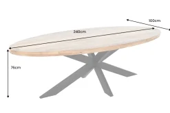 Massiver Industrial Esstisch GALAXIE 240cm natur Mangoholz oval Sterngestell