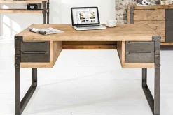 Massiver Industrial Schreibtisch FACTORY 135cm Akazie weiß gekälkt
