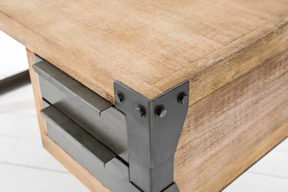 Massiver Industrial Schreibtisch FACTORY 135cm Akazie weiß gekälkt