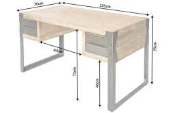 Massiver Industrial Schreibtisch FACTORY 135cm Akazie weiß gekälkt