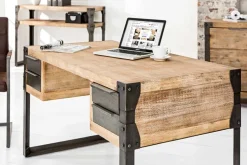 Massiver Industrial Schreibtisch FACTORY 135cm Akazie weiß gekälkt